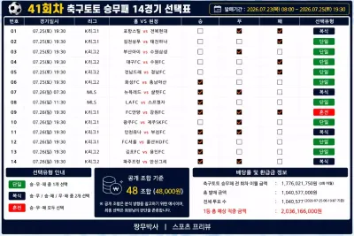 ⚽ [41회차 종료]축구토토 승무패 14경기 분석