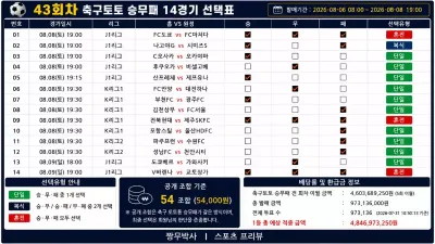 [43회차 종료] 축구토토 승무패 14경기 분석
