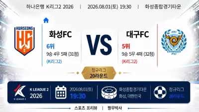 (K리그2) [화성FC] VS [대구 FC] 분석 | 승부예측·프리뷰·예상스코어 | 짱무박사