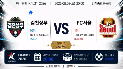 (K리그1) [김천 상무 FC] VS [FC 서울] 분석 | 승부예측·프리뷰·예상스코어 | 짱무박사