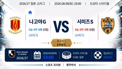 (J1리그) [나고야 그램퍼스] VS [시미즈 S-펄스] 분석 | 승부예측·프리뷰·예상스코어 | 짱무박사